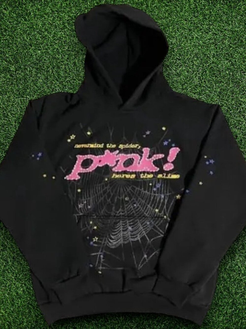Sp5der hoodie black and P*nk 100% cotton